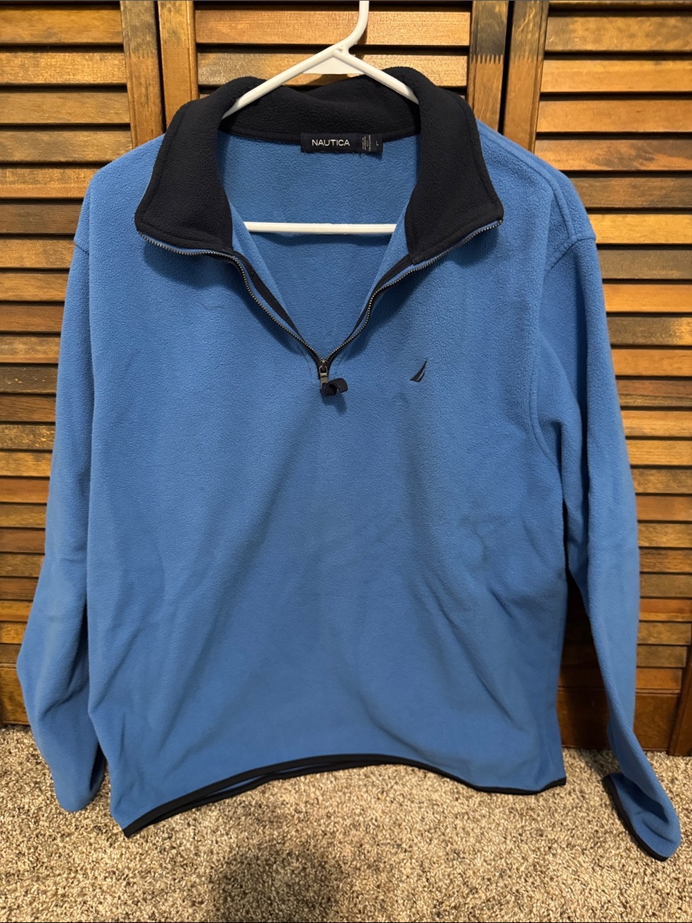 Nautica Men's Light Blue Quarter-Zip Fleece with Navy Trim